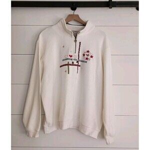 Vintage Koret Fleece Pullover XL Embroidered Hearts Stars Nordic Boho 90s
